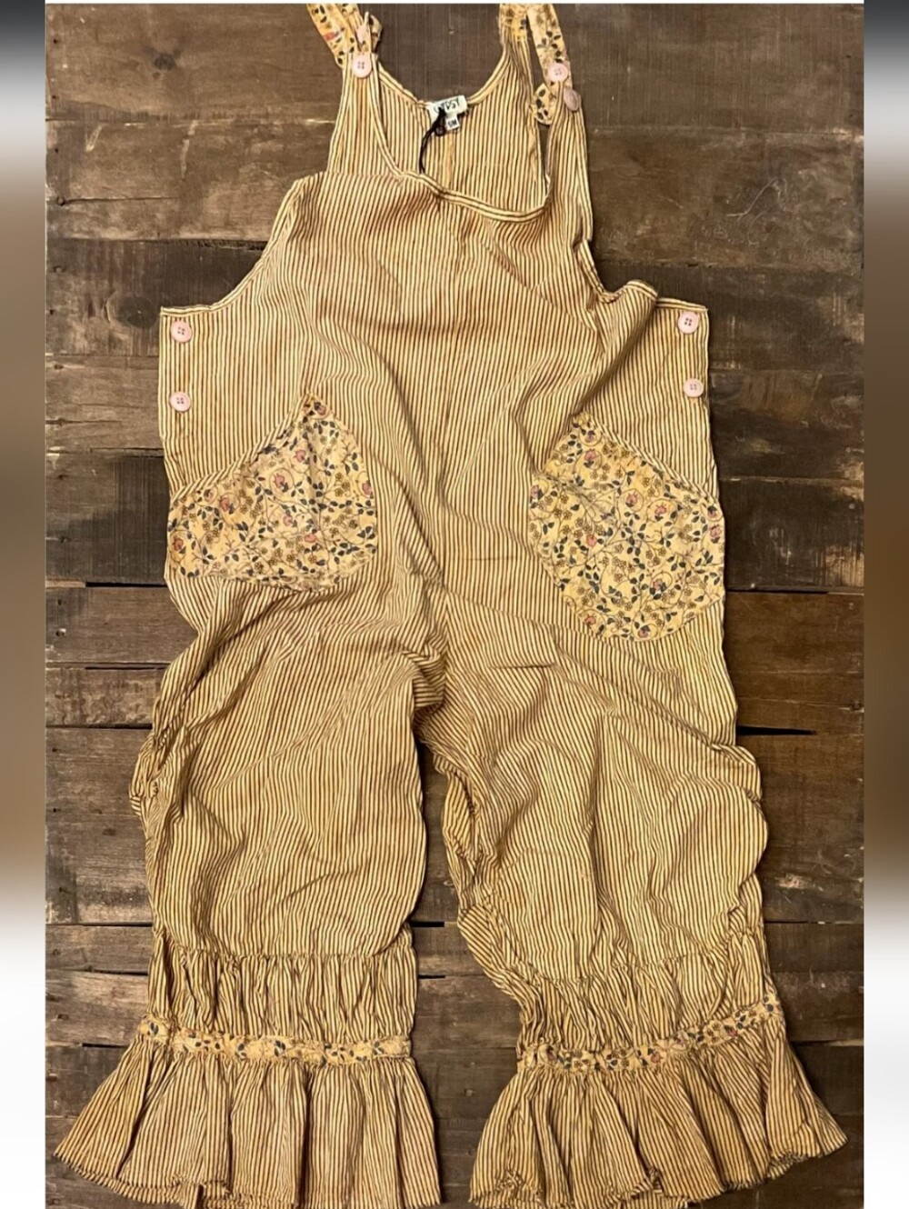 🔥BRAND NEW Sun Chaser Overalls Ruffle Hem Striped W/ Patchwork Detailing - Picture 2 of 3